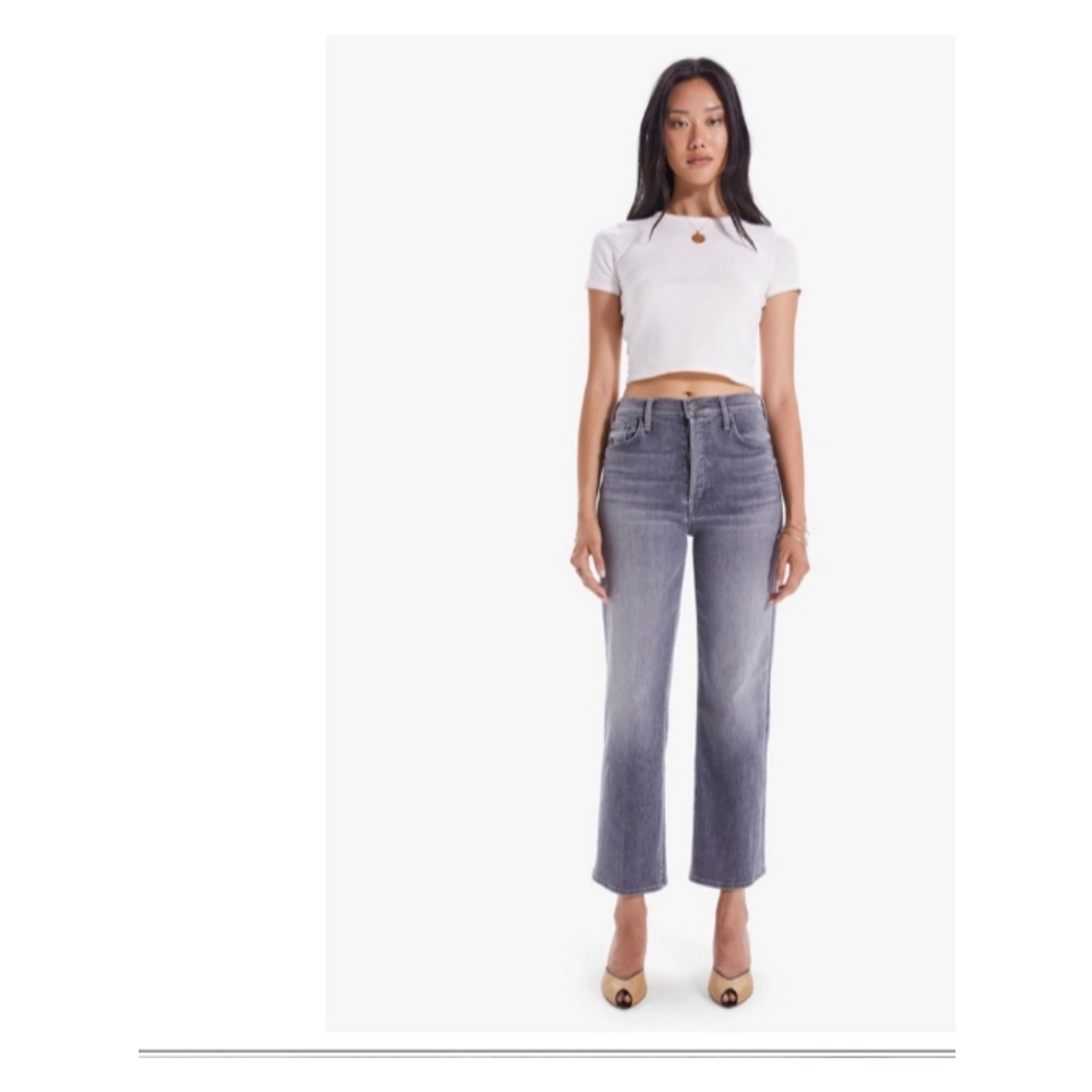 mother superior the rambler ankle uncommon ground grey high rise wide leg jeans